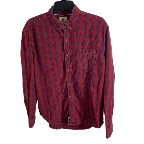 Timberland Red Blue Plaid Button Down Shirt Large Men’s - Picture 1 of 7